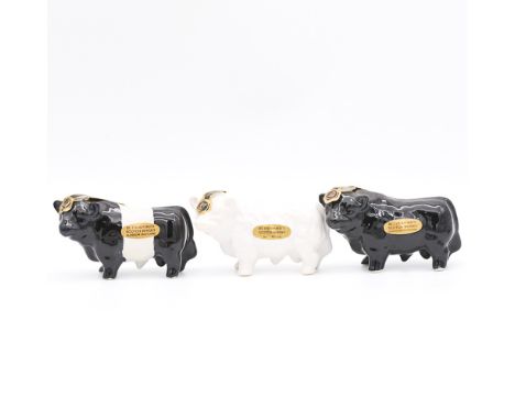 Collection of ten Rutherford's ceramic bull miniature decanters, bottled late 1970s/ early 1980s, various colourways, each 5c