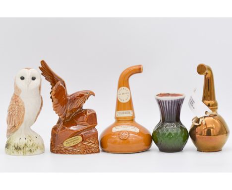 Collection of novelty ceramic miniatures, including Rutherford's Robert Burns decanter; Rutherford's Eagle on Rock; Rutherfor