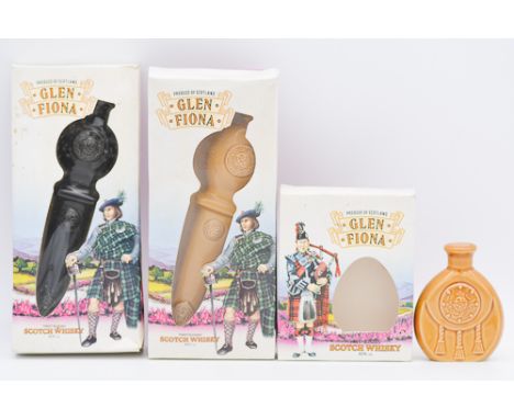 Collection of novelty ceramic decanters, including three Glen Fiona ceramic sporran decanters, each 5cl, 40%, boxed; two Glen