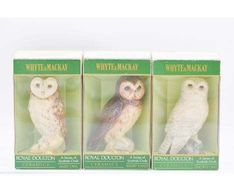 Set of six Royal Doulton decanters for Whyte &amp; Mackay, Scottish Owl and Birds of Prey series, each containing blended Sco