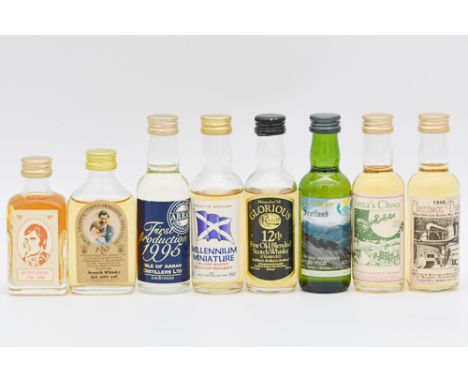Twenty three assorted miniature bottlings of single malt and blended whiskies including:Isle of Arran, First Production 1995,