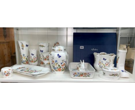 SHELF - AYNSLEY BONE CHINA COTTAGE GARDEN PATTERN TEMPLE JARS, VASES, ORNAMENTAL BOOTS, ETC