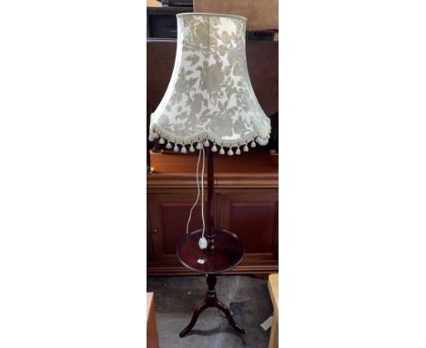 MAHOGANY LAMP STANDARD TABLE WITH SHADE 