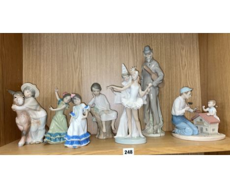 SHELF - LLADRO FIGURES INCLUDING CHILDREN SPANISH DANCERS, THE BALLET DANCERS, AND OTHERS