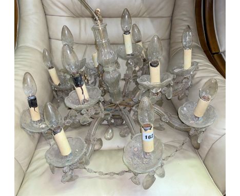 TWELVE LIGHT GLASS CEILING SHADE WITH CRYSTAL DROPPERS 