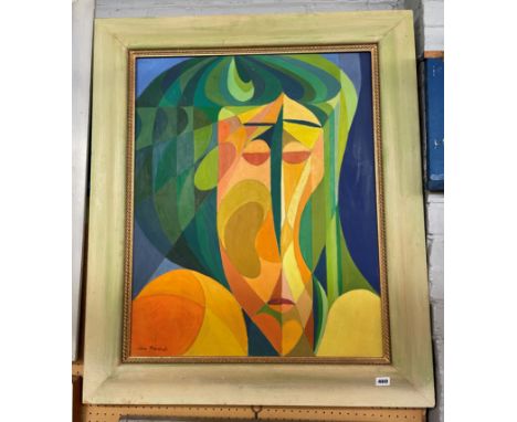 OIL ON BOARD ABSTRACT PORTRAIT STUDY, FRAMED 60 X 75CM APPROX