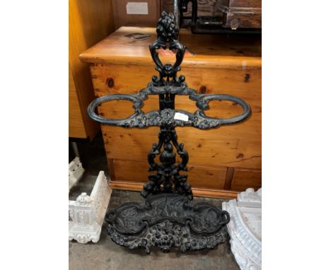 BLACK CAST IRON THREE DIVISION STICK STAND 