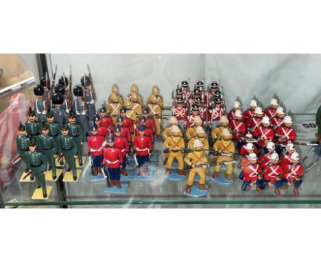 SHELF OF COLD PAINTED LEAD SOLDIERS - IRISH REGIMENTS TO INCLUDE THE ROYAL IRISH RIFLES AND THE IRISH GUARDS, THE ROYAL IRISH