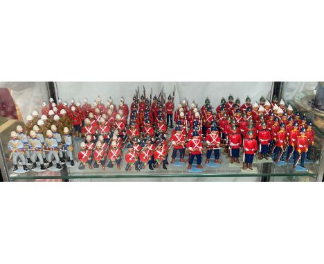 SHELF OF COLD PAINTED LEAD SOLDIERS - ENGLISH REGIMENTS INCLUDING GREEN HOWARDS, MIDDLESEX, MIDDLE ESSEX, YORKSHRE &amp; LANC