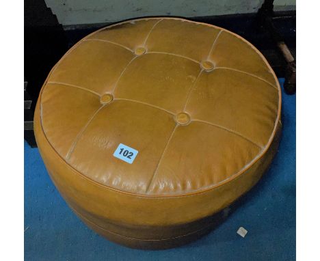 VINTAGE MUSTARD VINYL BUTTONED CIRCULAR POUFFE