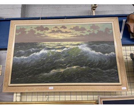 SIGNED OIL ON CANVAS OF A SEASCAPE AT SUNSET