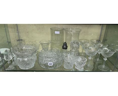 SHELF - CUT GLASSWARE BOWLS AND SETS OF DRINKING GLASSES 