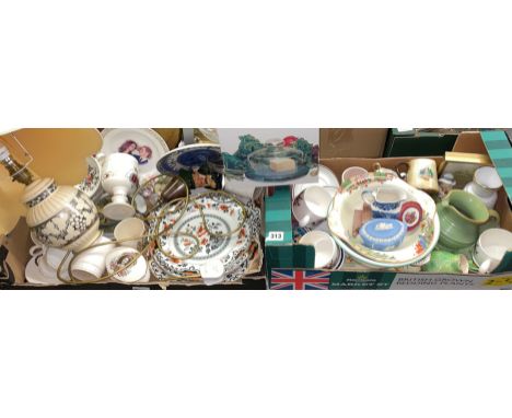 TWO CARTON OF MISCELLANEOUS CERAMIC PLATES, WEDGWOOD BLUE AND WHITE WARE, ETC