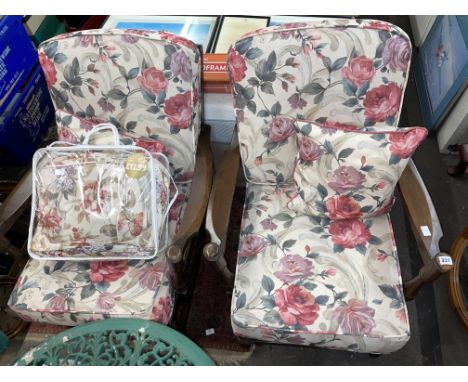 PAIR OF ERCOL STYLE WOODEN FRAMED EASY CHAIRS 