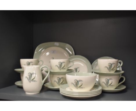 A mid century partial tea set,Copeland Spode 'Olympus' to include cups and saucers, sugar basin and plates etc.