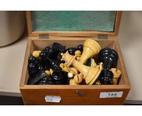 A selection of wooden tournament style chess pieces having weighted bases
32 pieces . height of king 7.8cm