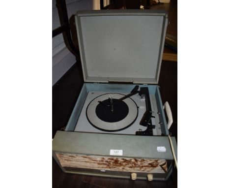 A portable vintage vinyl record player
