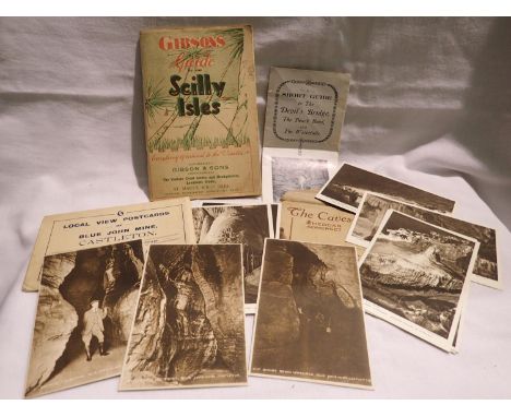 Collection of early 20th century postcards of the Blue John mine at Castleton, The Caves at Cheddar with a Gibson guide to th