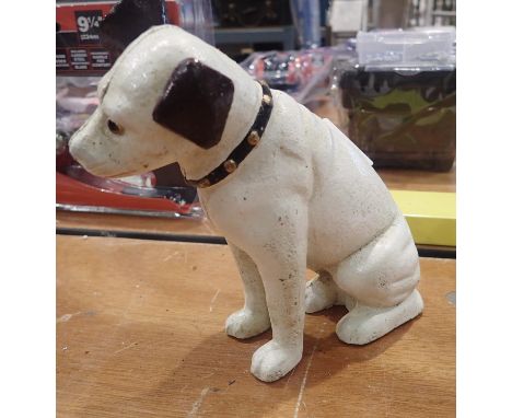 Cast iron Nipper dog money box, H: 15 cm. P&amp;P Group 2 (£18+VAT for the first lot and £3+VAT for subsequent lots) 