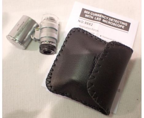 New old stock 60x jewellery/currency detecting loupe with LED light case and instructions. P&amp;P Group 1 (£14+VAT for the f