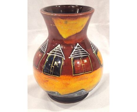 Anita Harris vase in the Beach Huts pattern, signed in gold, H: 16 cm. No cracks, chips or visible restoration. P&amp;P Group