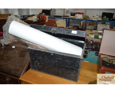 A tin trunk and a collection of various posters etc 