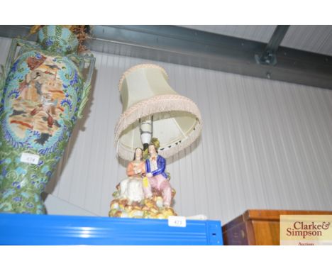 A Staffordshire lamp and shade