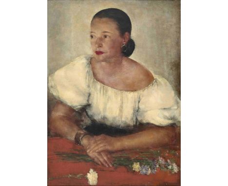Grigory Gluckmann (1898-1973)Portrait of Mrs. Lynch signed with incised signature in Latin (lower right)oil on panel82.5 x 60