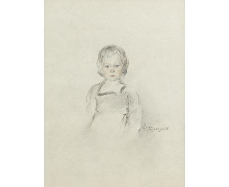 Boris Mikhailovich Kustodiev (Russian, 1878-1927)Portrait of a child (possibly a child of the artist) signed in Cyrillic (low