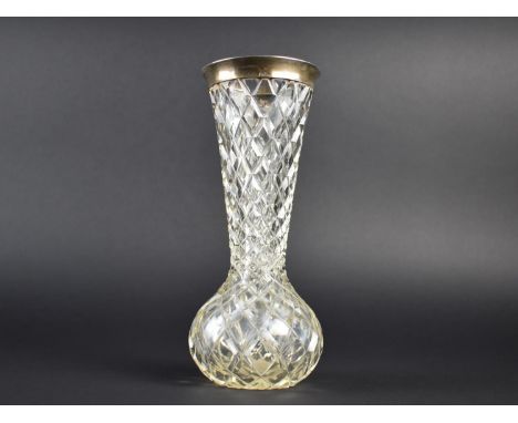 A Silver and Cut Glass Vase, the Neck of Trumpet form to Short Globular Belly, 22cm high