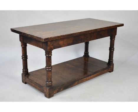 A Mid 20th Century Oak Rectangular Coffee Table with Stretcher Shelf, Water stained Top, 80cms by 38cms