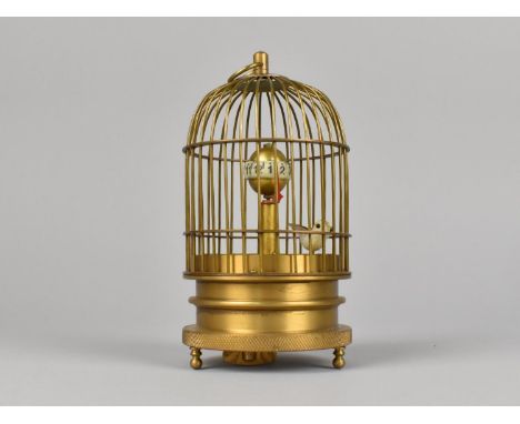 A Reproduction Automaton Birdcage Clock with Carrying Case, Clock 15cms High, Working Order