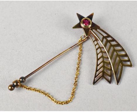 An Italian Ruby Mounted Gilt Silver Pin, Shooting Star, Collet Mounted Ruby Measuring 34mm Diameter, Overall Size 42mm Wide