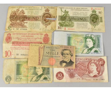 A Collection of Various Vintage Bank Notes to Comprise George V Ten Shillings, Georges V One Pound, George V Ten Shillings, 2