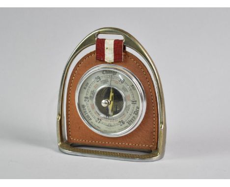 A Novelty Aneroid Desktop Barometer in the Form of a Stirrup, 14.5cms High