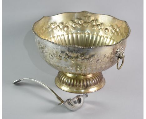 A Large Mid 20th Century Silver Plated Punch Bowl with Kings Pattern Ladle, 32cms Diameter and 20cms High