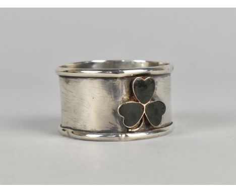 A Silver Napkin Ring with Connemara Marble Clover Decoration, Hallmark for Possibly Joseph Cook &amp; Son (Rubbed) and .925, 