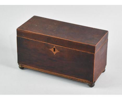 A 19th Century Mahogany Two Division Tea Caddy with Inlaid Stringing, Rectangular Form, 24cms Wide