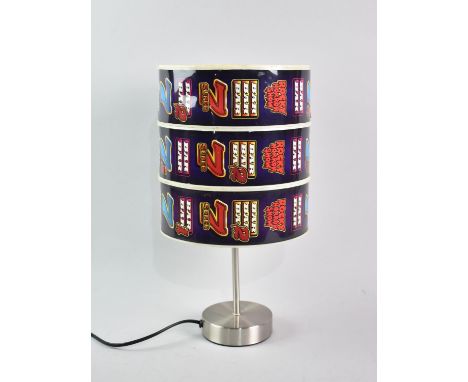 A Chrome Based Table Lamp with Slot Machine Game Shade, 37cm high