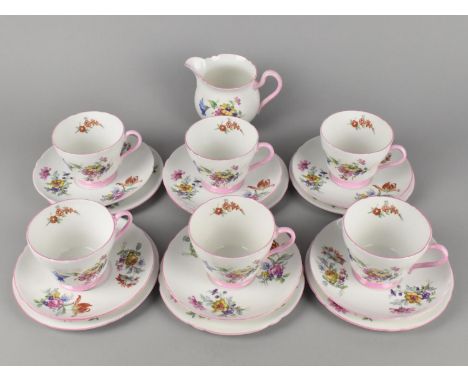 A Shelley Floral Decorated Tea Set for Six to Comprise Cups, Saucers, Side Plates and a Jug