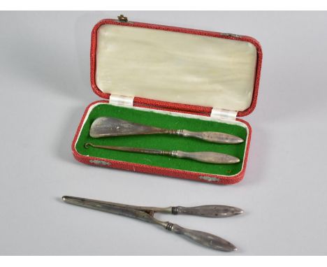 A Collection of Three Silver Handled Items, Birmingham 1909, Glove Stretcher, Button Hook and Shoe Horn