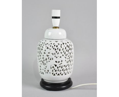 A Chinese Reticulated Vase Table Lamp, 32cms High