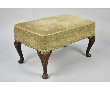 A Late 20th Century Upholstered Rectangular Footstool on Short Cabriole Supports, 57cms Wide