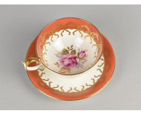 An Aynsley Rose Decorated Cup and Saucer with Orange Inset and Gilt Trim, Pattern no. 2831