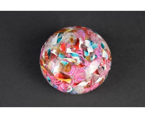 A 19th Century Glass Paperweight with Latticino Cane Work Design, 6cms Diameter