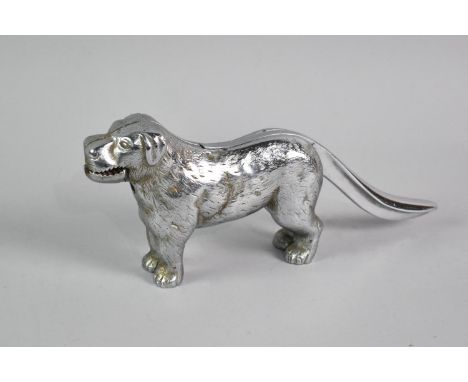 A Large Heavy Chromed Novelty Nutcracker in the Form of a Dog, 30cms Long