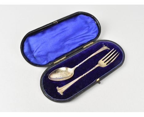 A Cased Edwardian Silver Fork and Spoon Set by J Sherwood &amp; Sons, with Onslow Type Finial, Twisted Stem and Chased Decora