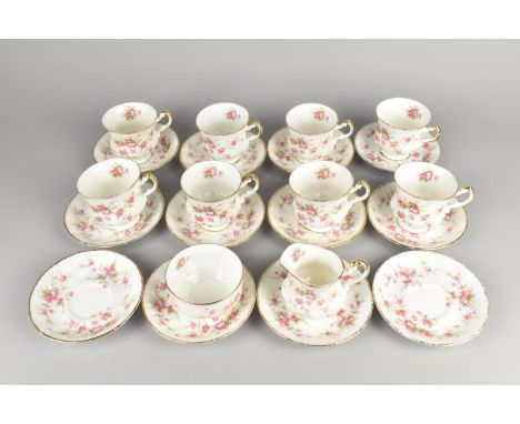 Eight Paragon Victorian Rose Tea Cups, Twelve Saucers, Milk Jug and Sugar Bowl