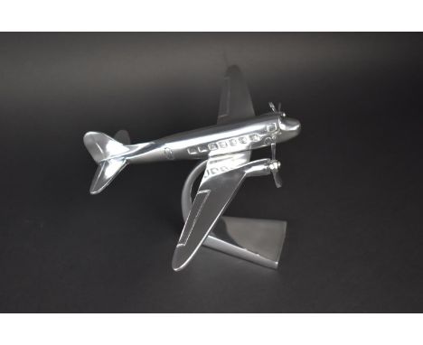A Modern Chromed Desktop Model of a Twin Engine Airliner, 30cms Wingspan