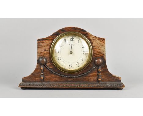 An Edwardian French Oak Cased Mantel Clock with Eight Day Movement, Working Order, 25cms Wide